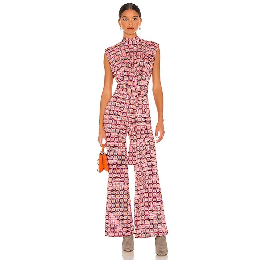 Free People Pink Geometric High-Neck Jumpsuit